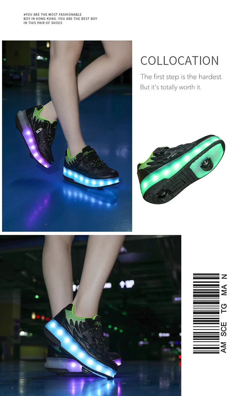 One-Click Retractable LED Light Up Roller Shoes, Breathable Skate Sneakers for Kids, Teens, Boys & Girls