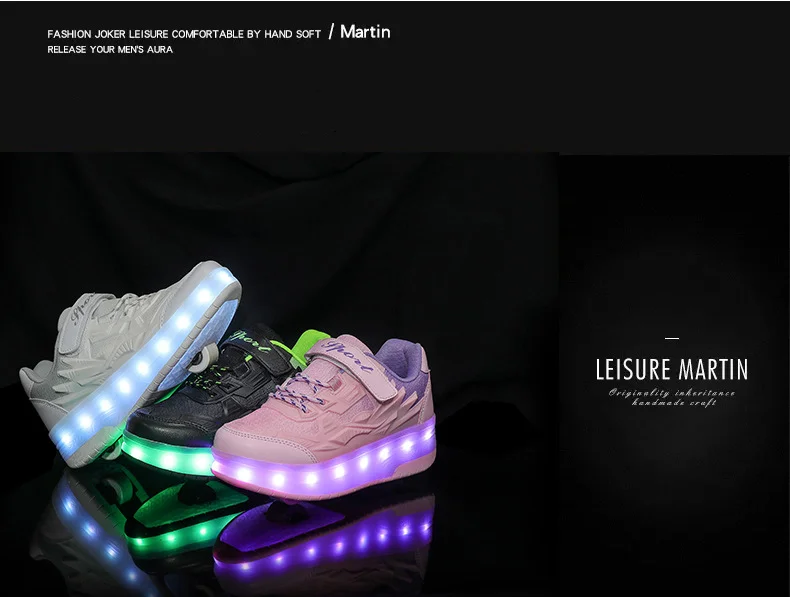 One-Click Retractable LED Light Up Roller Shoes, Breathable Skate Sneakers for Kids, Teens, Boys & Girls