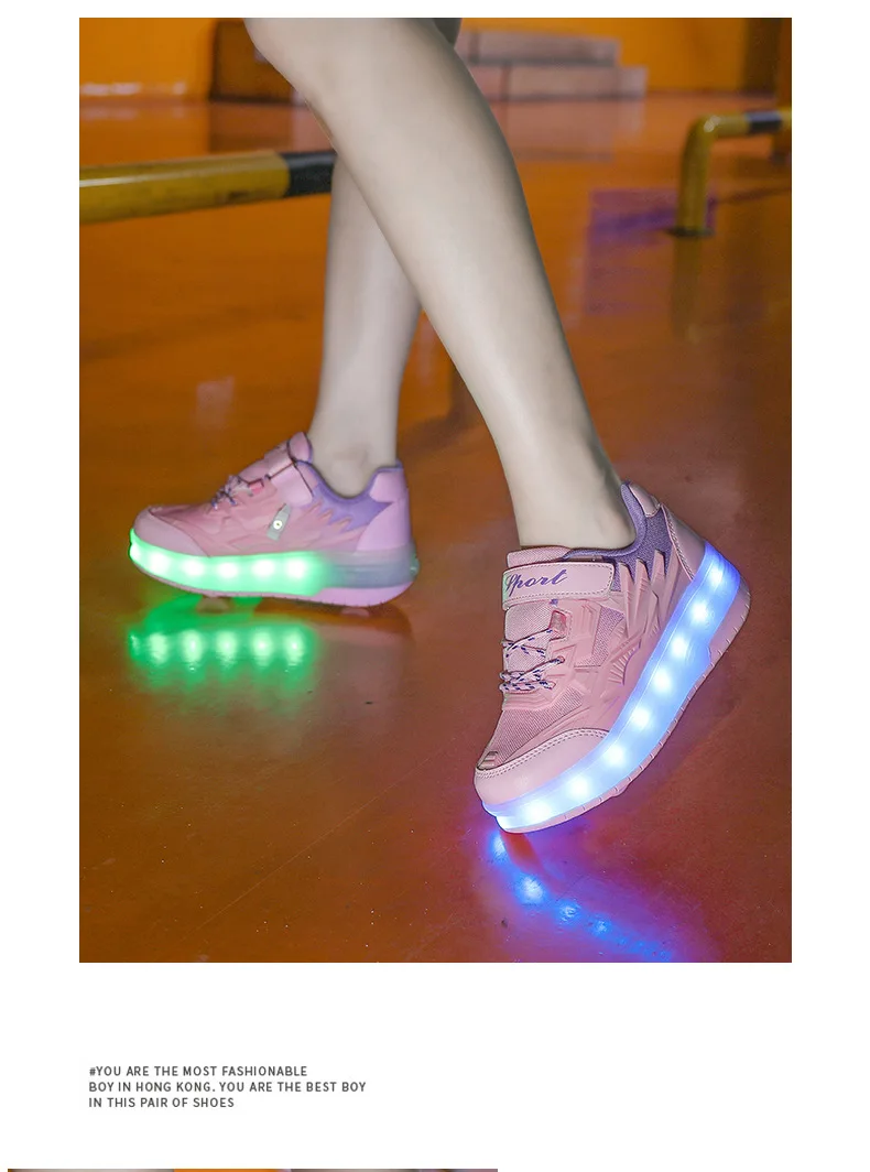 One-Click Retractable LED Light Up Roller Shoes, Breathable Skate Sneakers for Kids, Teens, Boys & Girls