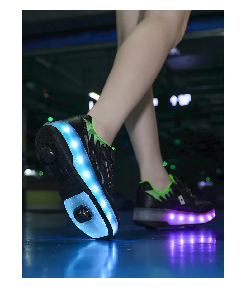 One-Click Retractable LED Light Up Roller Shoes, Breathable Skate Sneakers for Kids, Teens, Boys & Girls