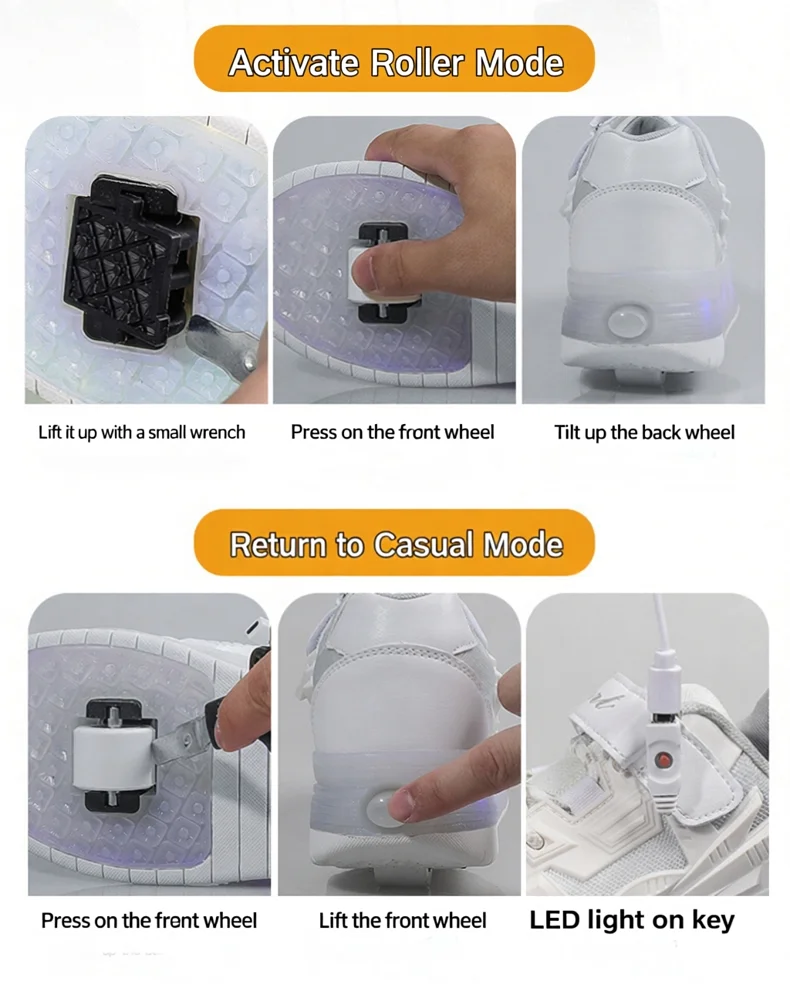 One-Click Retractable LED Light Up Roller Shoes, Breathable Skate Sneakers for Kids, Teens, Boys & Girls