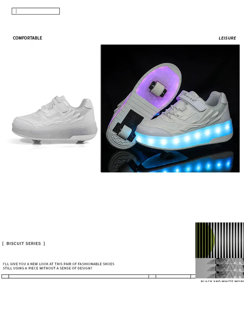 One-Click Retractable LED Light Up Roller Shoes, Breathable Skate Sneakers for Kids, Teens, Boys & Girls