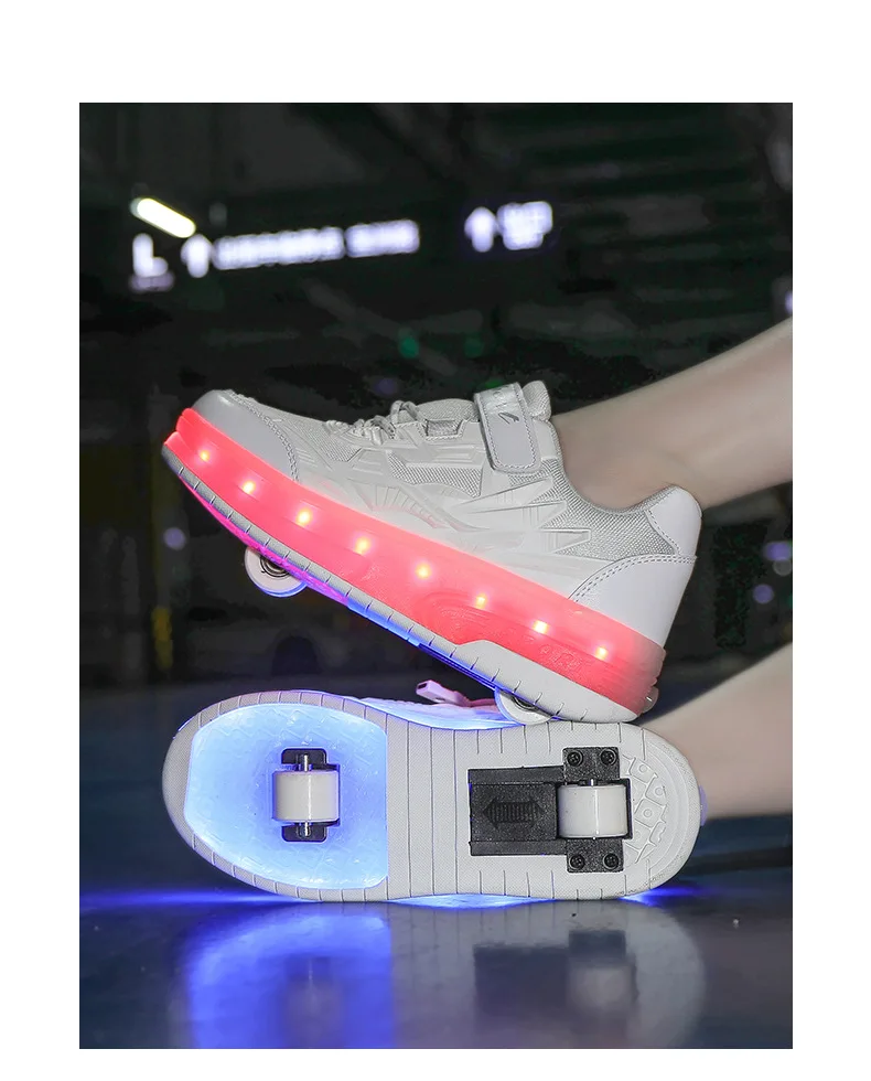 One-Click Retractable LED Light Up Roller Shoes, Breathable Skate Sneakers for Kids, Teens, Boys & Girls