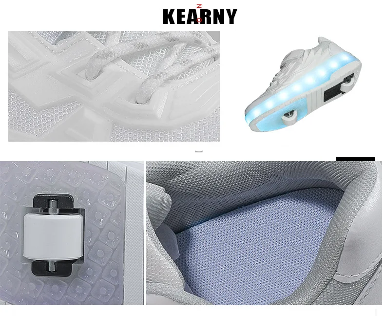 One-Click Retractable LED Light Up Roller Shoes, Breathable Skate Sneakers for Kids, Teens, Boys & Girls