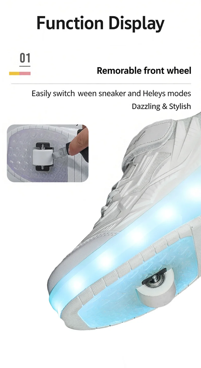 One-Click Retractable LED Light Up Roller Shoes, Breathable Skate Sneakers for Kids, Teens, Boys & Girls