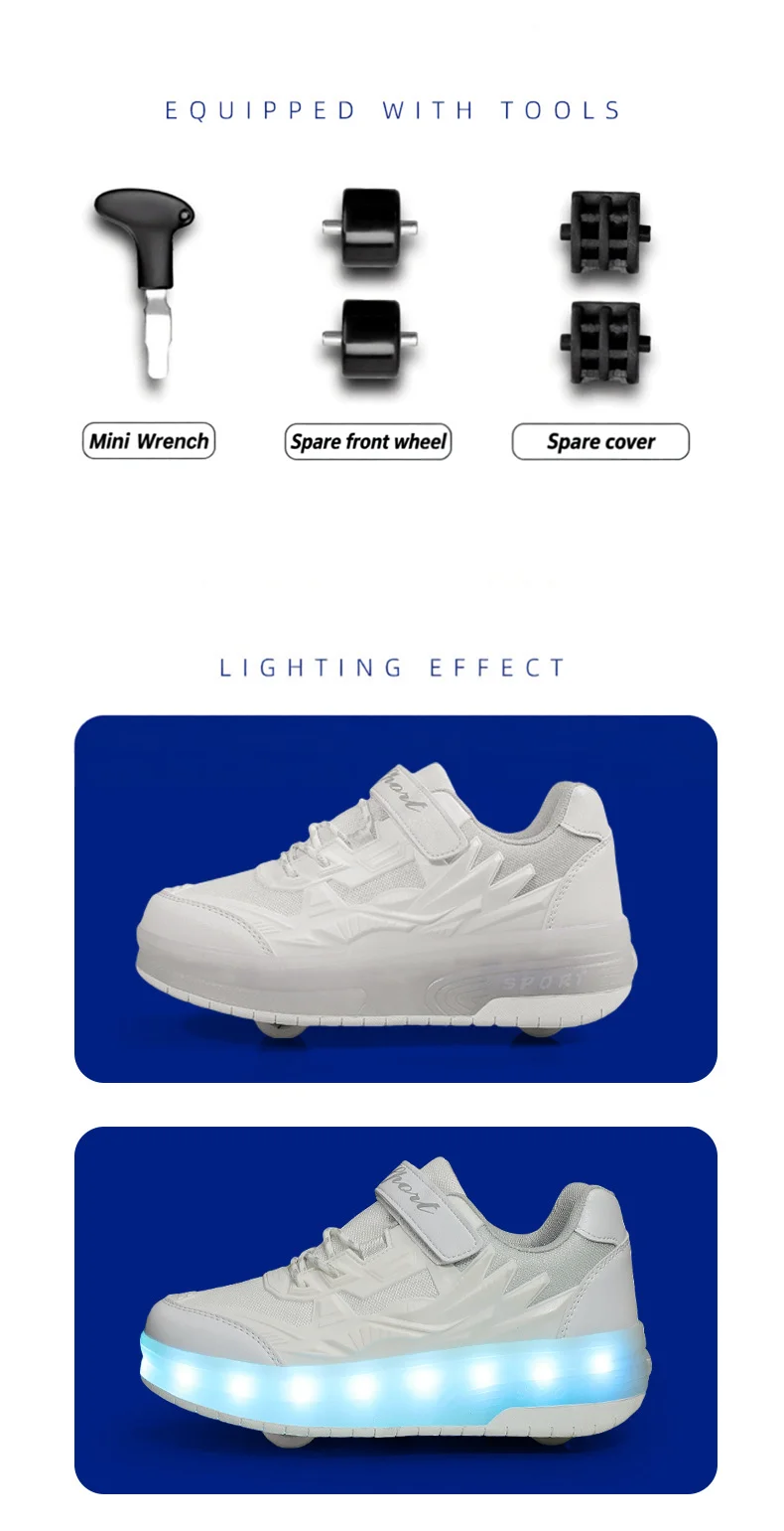 One-Click Retractable LED Light Up Roller Shoes, Breathable Skate Sneakers for Kids, Teens, Boys & Girls