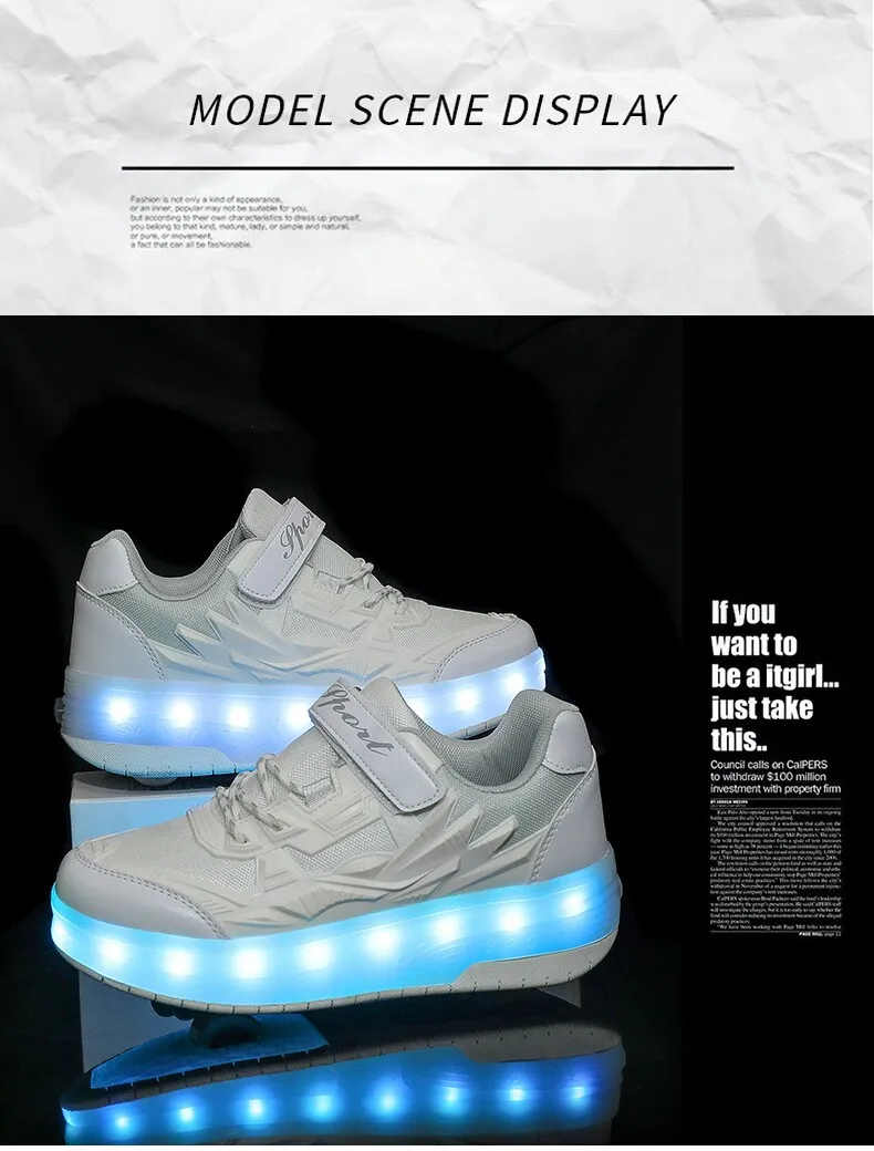 One-Click Retractable LED Light Up Roller Shoes, Breathable Skate Sneakers for Kids, Teens, Boys & Girls