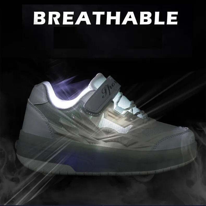 One-Click Retractable LED Light Up Roller Shoes, Breathable Skate Sneakers for Kids, Teens, Boys & Girls
