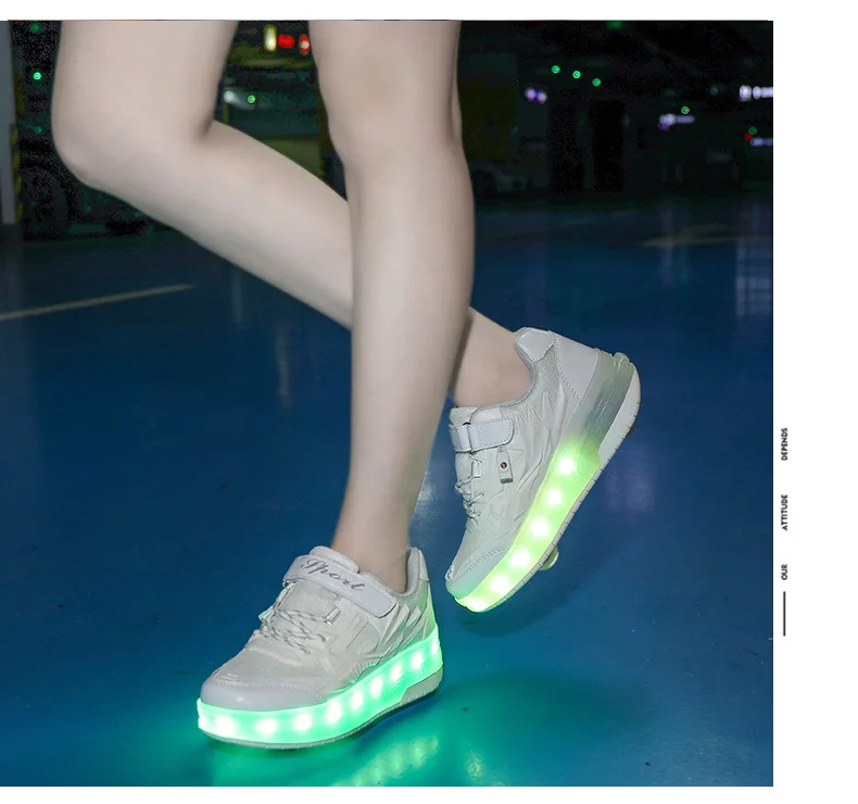 One-Click Retractable LED Light Up Roller Shoes, Breathable Skate Sneakers for Kids, Teens, Boys & Girls