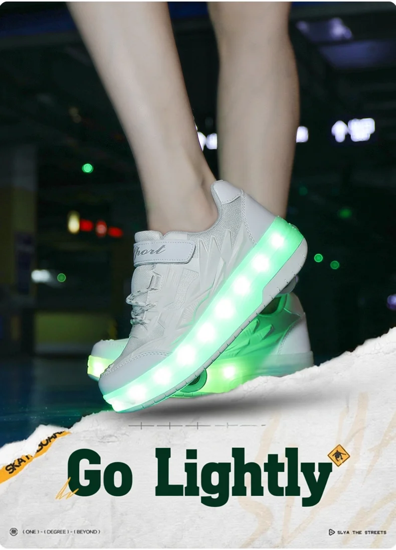 One-Click Retractable LED Light Up Roller Shoes, Breathable Skate Sneakers for Kids, Teens, Boys & Girls