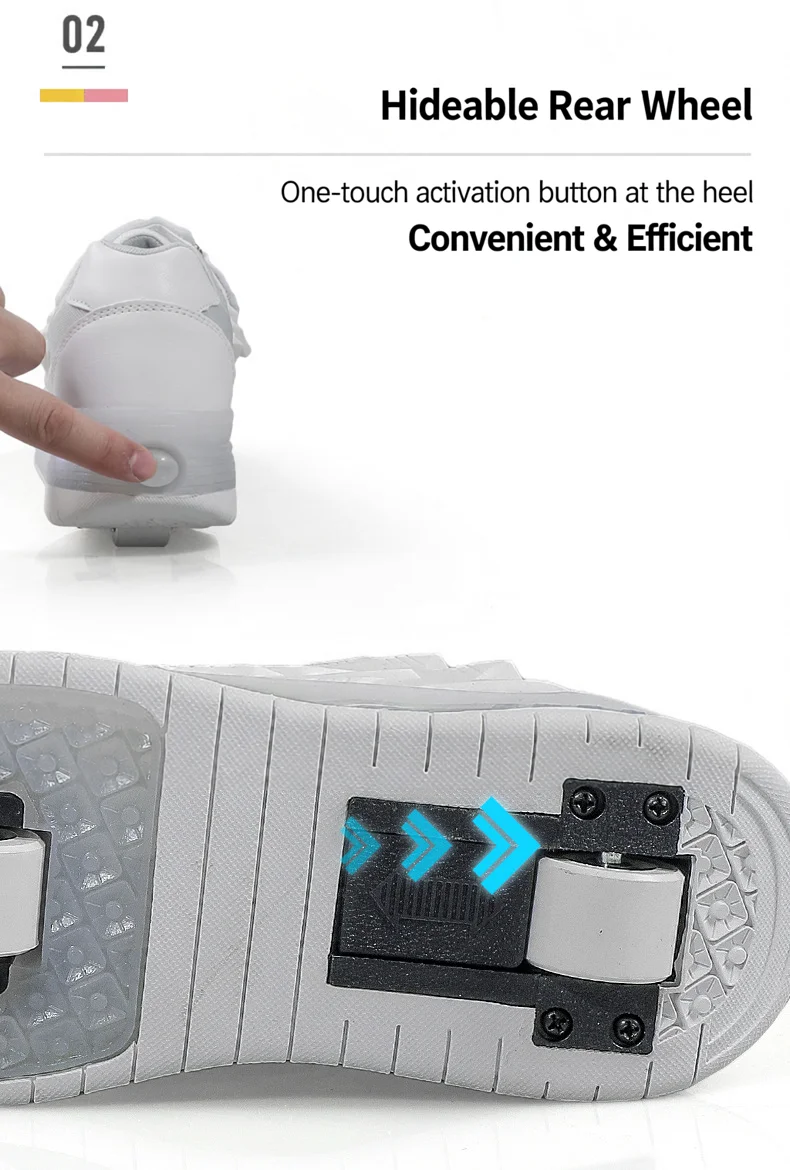 One-Click Retractable LED Light Up Roller Shoes, Breathable Skate Sneakers for Kids, Teens, Boys & Girls