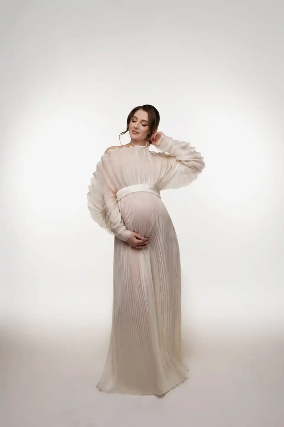 2025 Custom Color Organza Pleated Maternity Dress for Photoshoot Plus Size Pregnancy Photography Gown Baby Shower Dress YEWEN