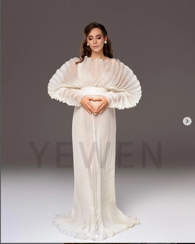2025 Custom Color Organza Pleated Maternity Dress for Photoshoot Plus Size Pregnancy Photography Gown Baby Shower Dress YEWEN