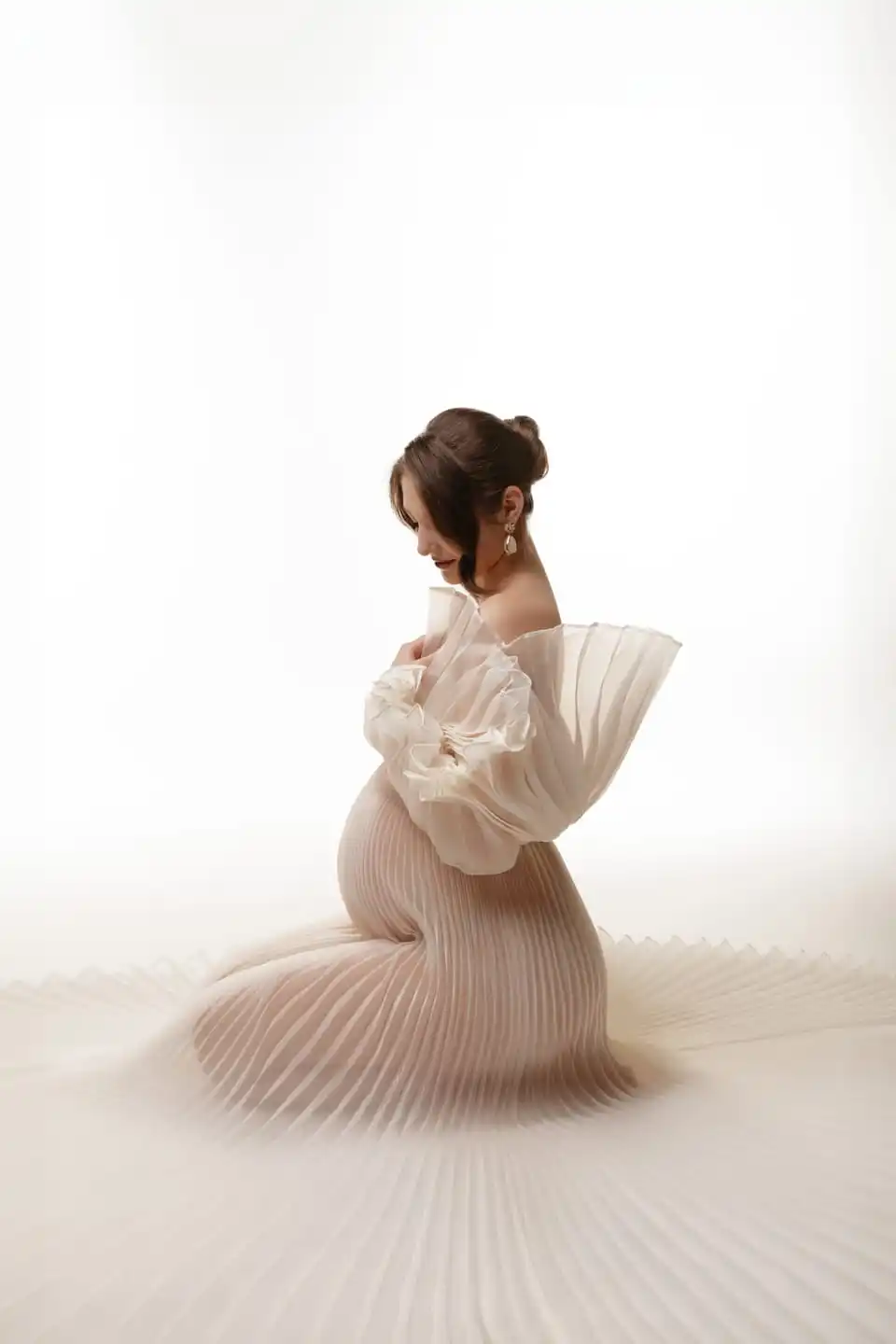 2025 Custom Color Organza Pleated Maternity Dress for Photoshoot Plus Size Pregnancy Photography Gown Baby Shower Dress YEWEN