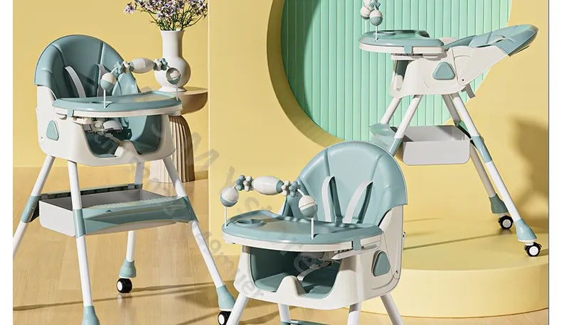 Foldable Reclining Baby Dining Table Set Multifunctional Adjustable Height Children's Seat with Dinner Chairs for Kids
