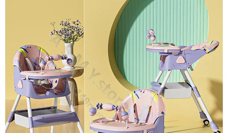 Foldable Reclining Baby Dining Table Set Multifunctional Adjustable Height Children's Seat with Dinner Chairs for Kids