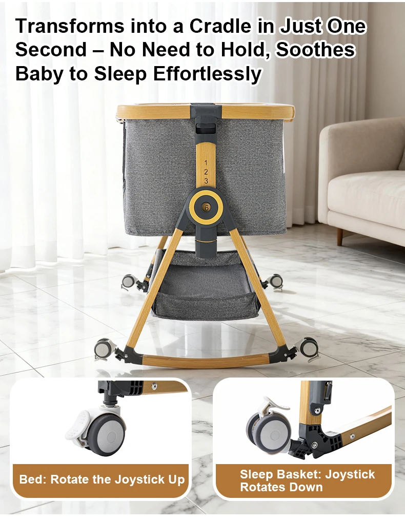 2026 Elegant Foldable Baby Crib, Multi‑Functional Height Adjustable Movable Bedside Swing Cradle, Portable Infant Sleeping Bed for Newborn Home & Travel Use