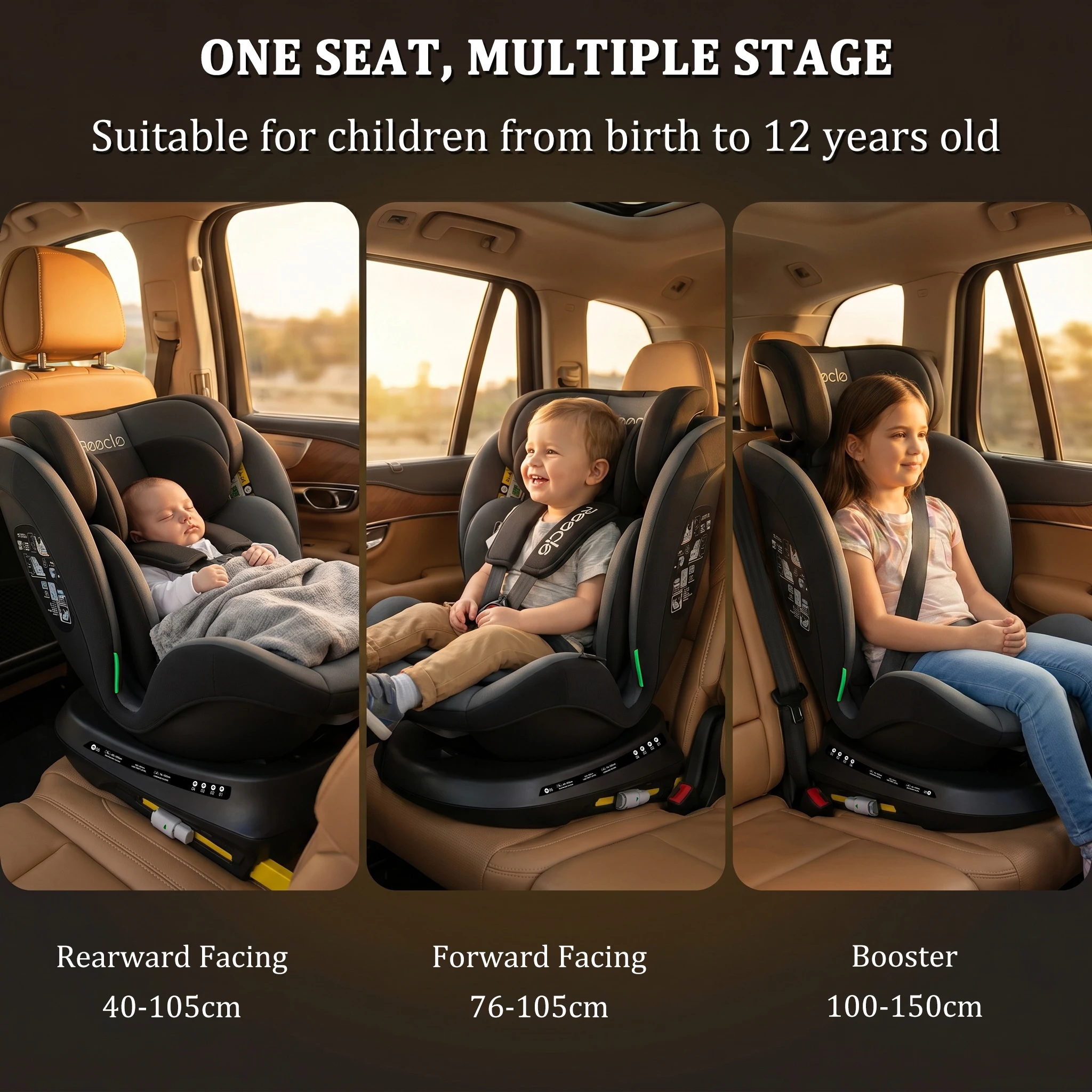 Reecle 360 Swivel Baby Child Car Seat with ISOFIX, Group 0+1/2/3 (0-36 kg), Approx. 0-12 Years
