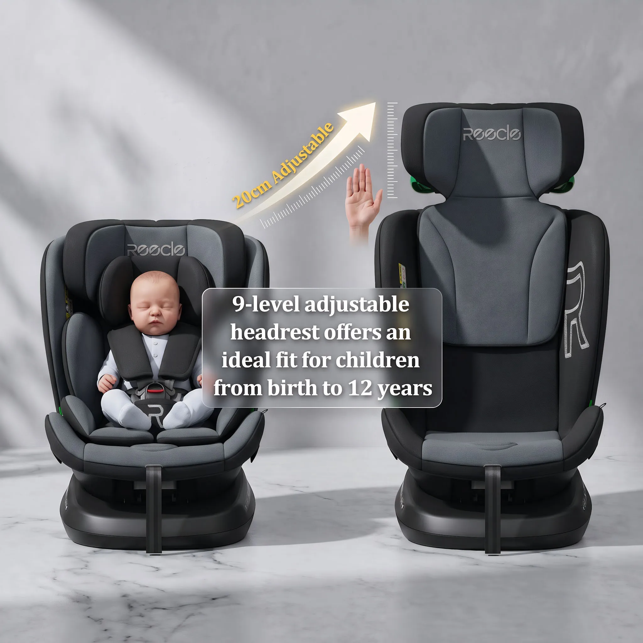 Reecle 360 Swivel Baby Child Car Seat with ISOFIX, Group 0+1/2/3 (0-36 kg), Approx. 0-12 Years