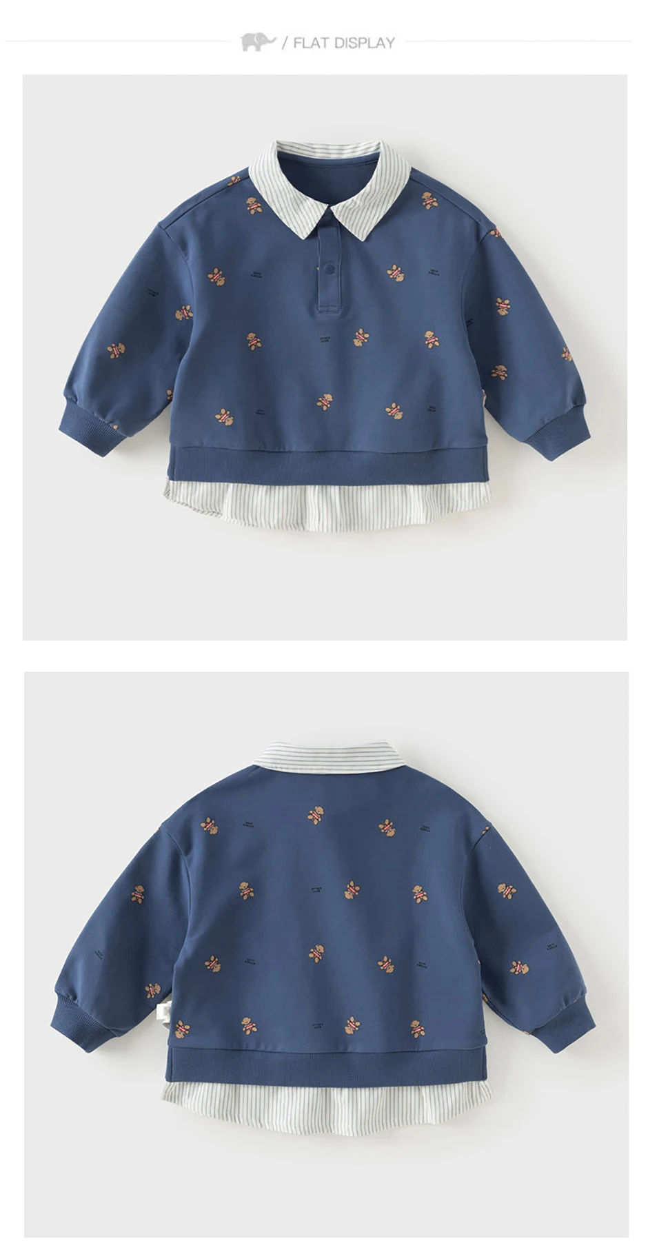 Dave Bella Sweatshirt Boys Pullover Autumn Long Sleeve Spring Sportswear Casual Children Top Clothes Bear Print Stripe DB3263147