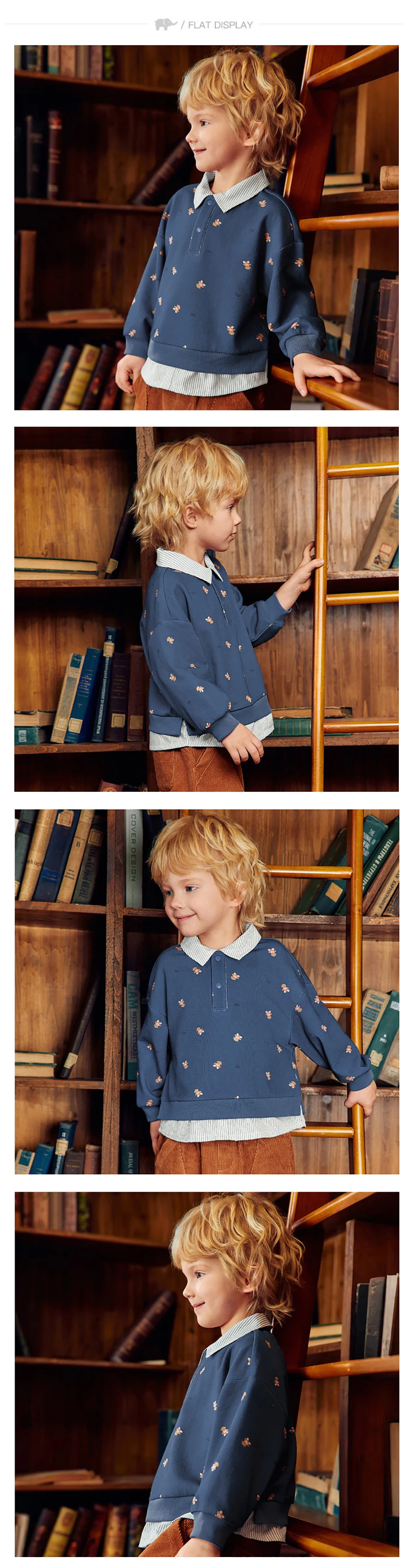 Dave Bella Sweatshirt Boys Pullover Autumn Long Sleeve Spring Sportswear Casual Children Top Clothes Bear Print Stripe DB3263147