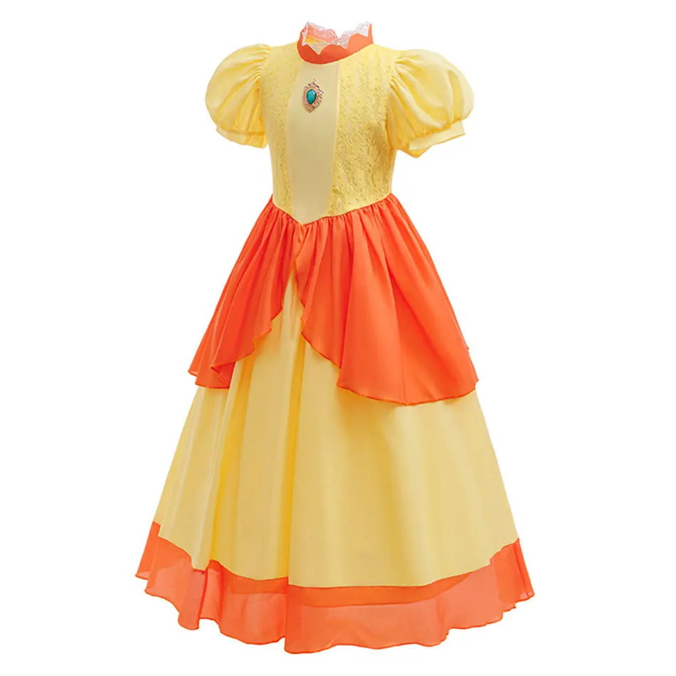 2026 Girl Cosplay New Yellow Cartoon Princess Dress Set Ruffled Puffy Skirt Accessories Outfit Halloween Birthday Party Costume