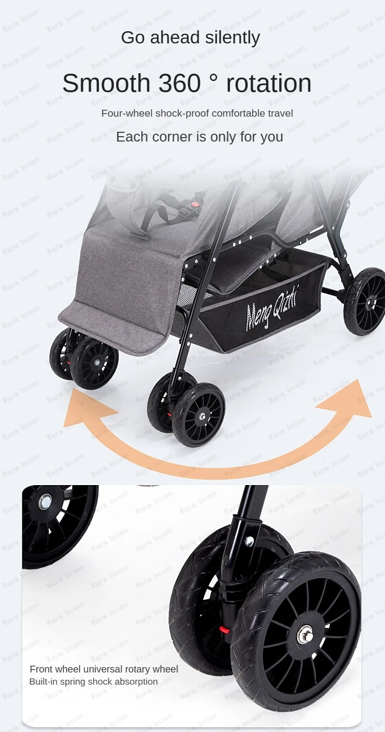 Ultra Lightweight Foldable Twin Stroller Children's Stroller Aluminum Alloy Baby Carriage High Landscape Twin Stroller