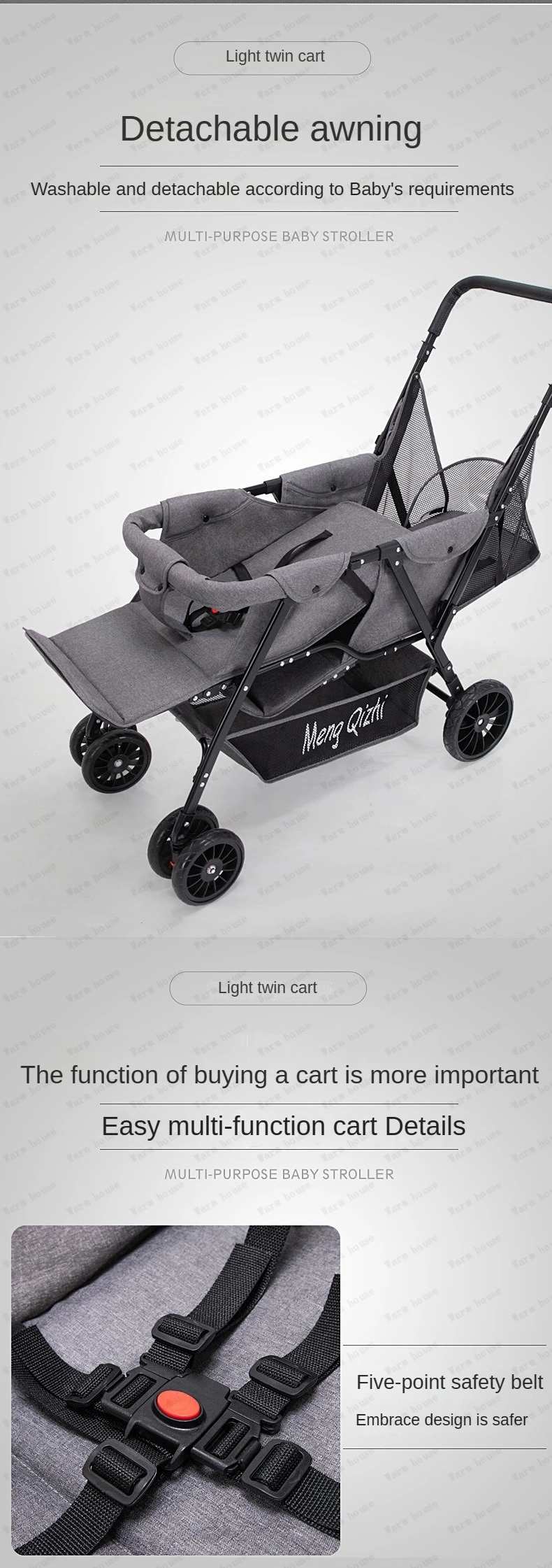 Ultra Lightweight Foldable Twin Stroller Children's Stroller Aluminum Alloy Baby Carriage High Landscape Twin Stroller