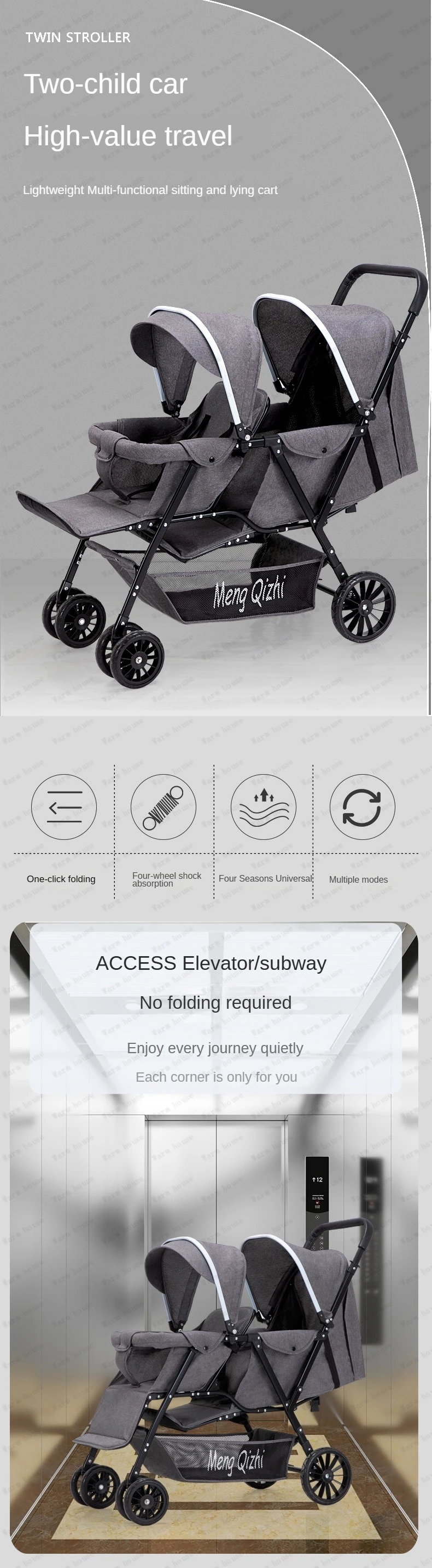 Ultra Lightweight Foldable Twin Stroller Children's Stroller Aluminum Alloy Baby Carriage High Landscape Twin Stroller