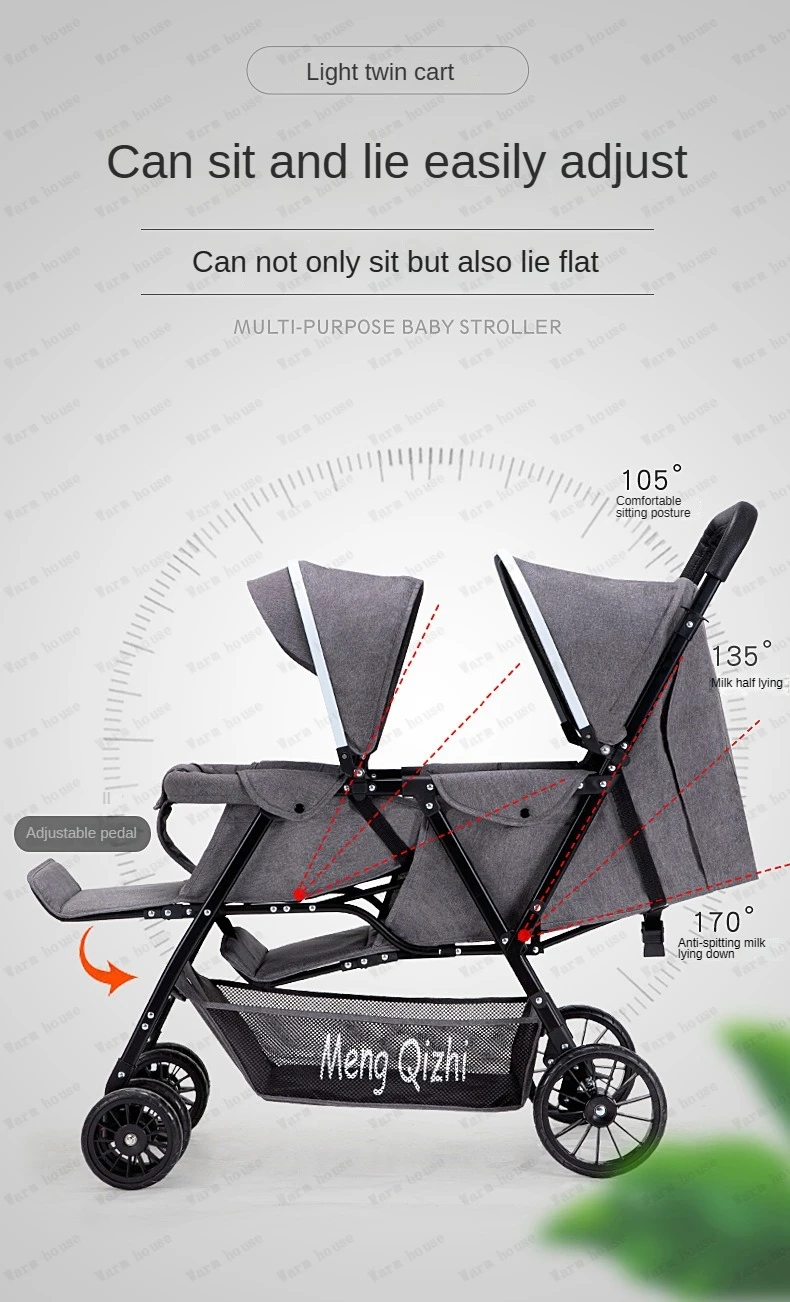 Ultra Lightweight Foldable Twin Stroller Children's Stroller Aluminum Alloy Baby Carriage High Landscape Twin Stroller