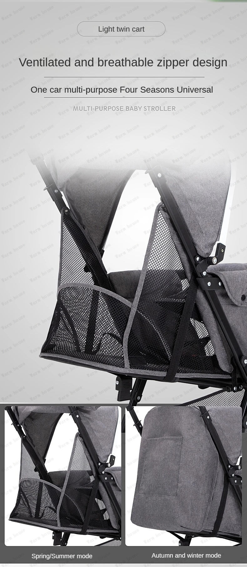 Ultra Lightweight Foldable Twin Stroller Children's Stroller Aluminum Alloy Baby Carriage High Landscape Twin Stroller