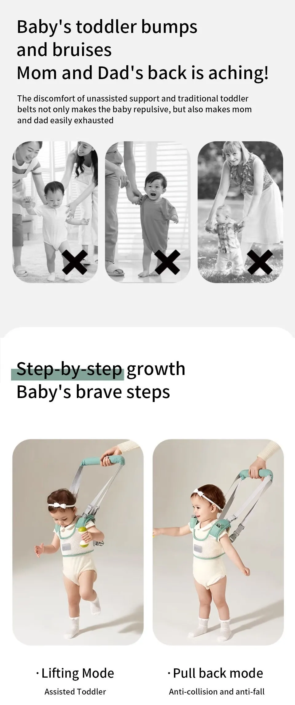 AIBEDILA Baby Tow Rope Harness Sling Boy Girsls Learning Walking Harness Care Infant Aid Walking Assistant Belt