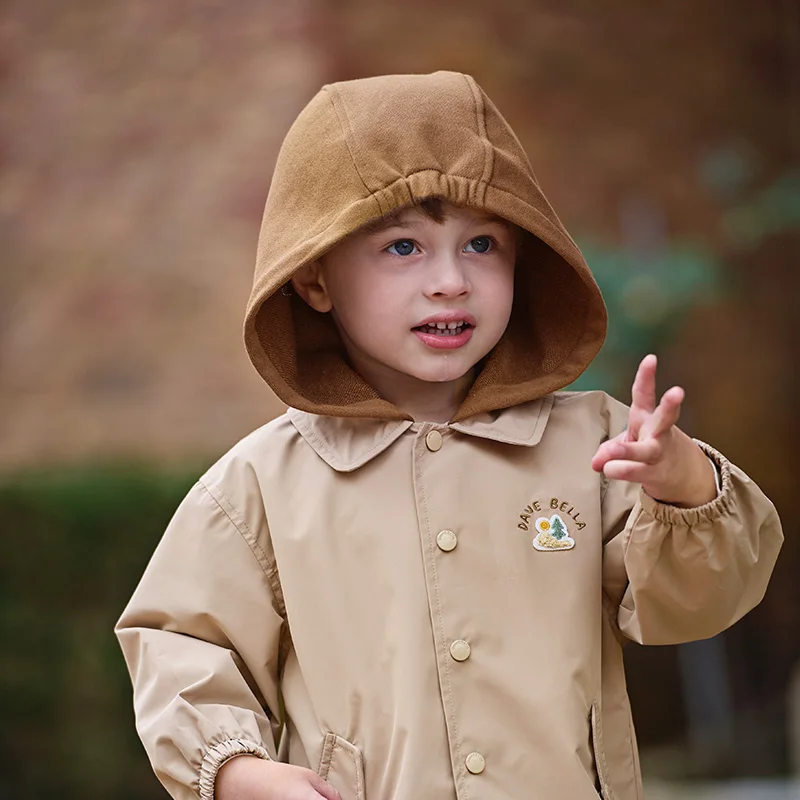 Dave Bella Children's Autumn Apring Hooded Jacket Boys Girls Casual Waterproof Outdoor Coat Kids Outwear Jacket Top DB1250972