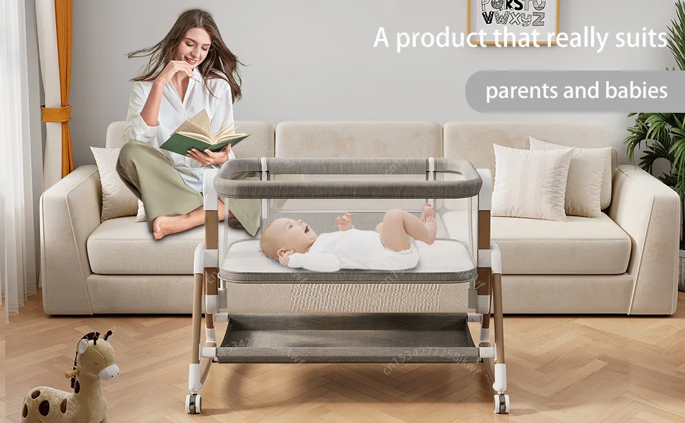 0-3 Years Old Baby Bed Adjustable Height Baby Cradle Portable Large Space Baby Bed Foldable Movable Splicing infant Bed