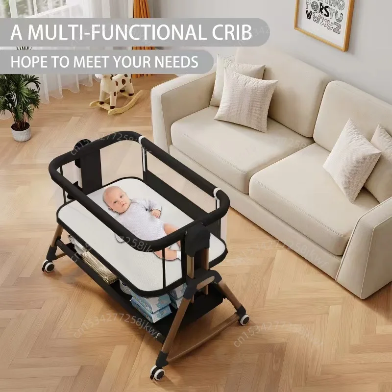 0-3 Years Old Baby Bed Adjustable Height Baby Cradle Portable Large Space Baby Bed Foldable Movable Splicing infant Bed