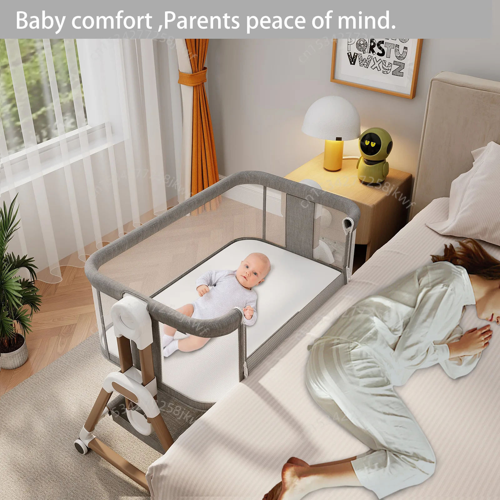 0-3 Years Old Baby Bed Adjustable Height Baby Cradle Portable Large Space Baby Bed Foldable Movable Splicing infant Bed