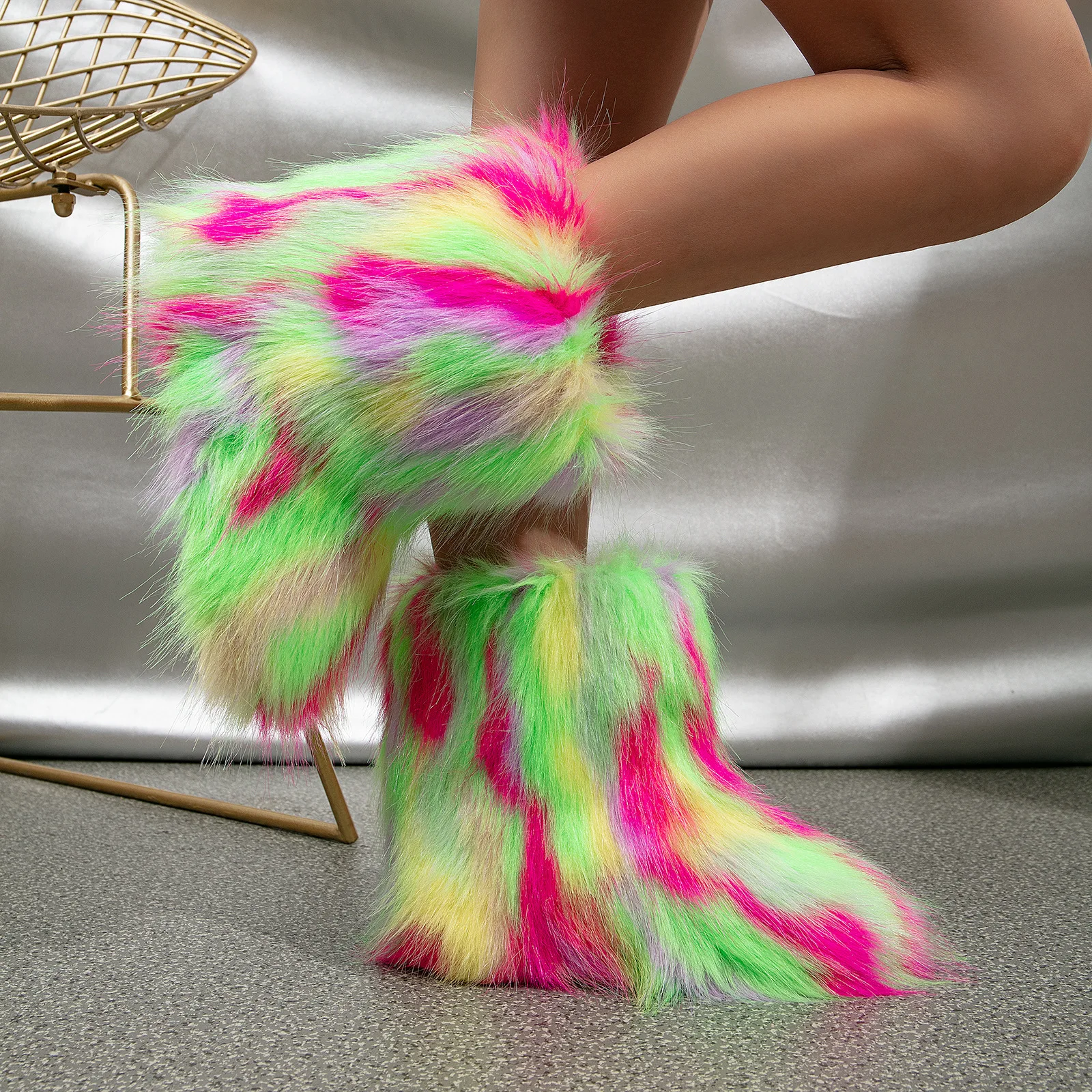 2026 NEW Kids Boots Winter Shoes New Faux Fur Toddler Girl Boots Fashion Colorful Fur Children Ankle Snow Boots Warm Shoes Girls