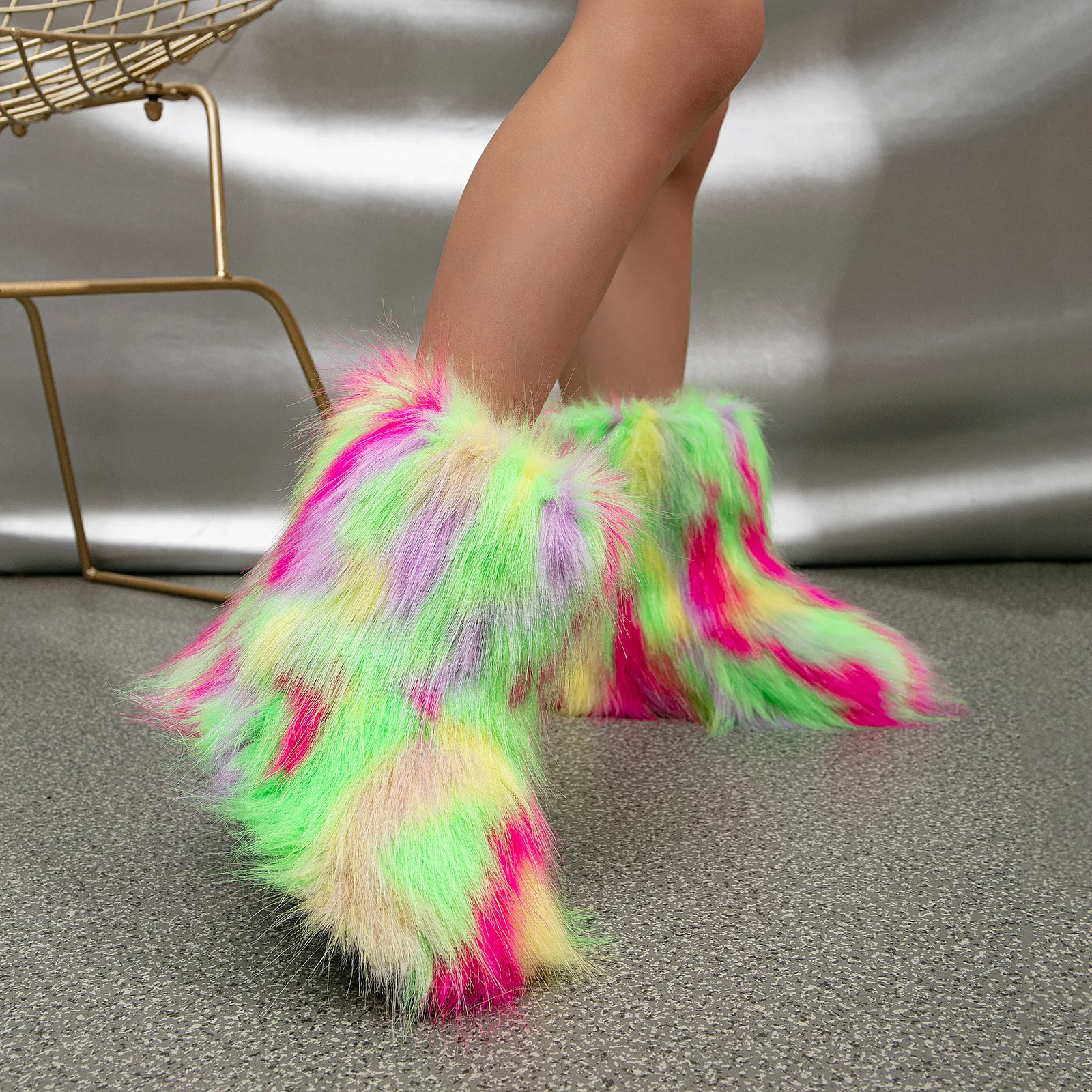 2026 NEW Kids Boots Winter Shoes New Faux Fur Toddler Girl Boots Fashion Colorful Fur Children Ankle Snow Boots Warm Shoes Girls
