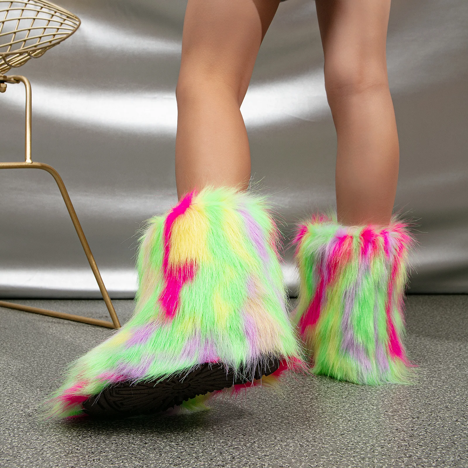 2026 NEW Kids Boots Winter Shoes New Faux Fur Toddler Girl Boots Fashion Colorful Fur Children Ankle Snow Boots Warm Shoes Girls