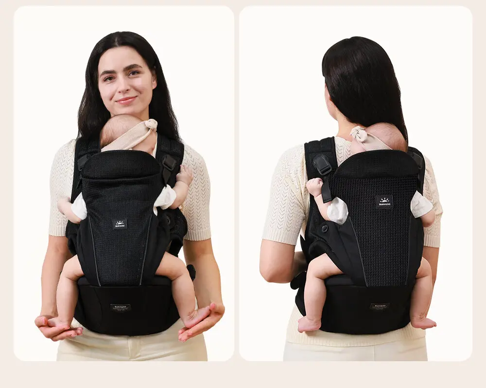 Sunveno Integrated Secure Baby Carrier Effortless Comfortable Baby Carrier Mesh Breathable 4-24months Hands-Free Ergonomic Black