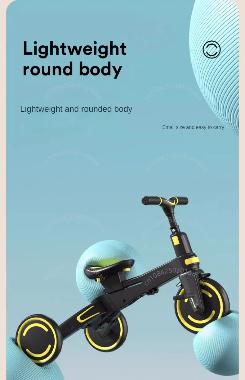 Lightweight Three-wheel Baby Stroller Adjustable Push Bar Foldable Three-wheel Baby Stroller Multi-functional Children's Bicycle