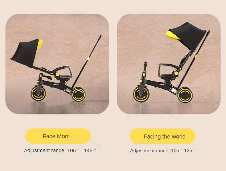 Lightweight Three-wheel Baby Stroller Adjustable Push Bar Foldable Three-wheel Baby Stroller Multi-functional Children's Bicycle