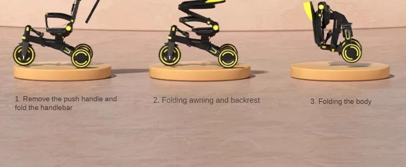 Lightweight Three-wheel Baby Stroller Adjustable Push Bar Foldable Three-wheel Baby Stroller Multi-functional Children's Bicycle
