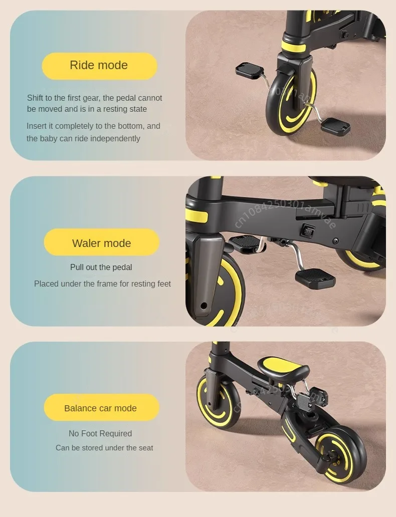 Lightweight Three-wheel Baby Stroller Adjustable Push Bar Foldable Three-wheel Baby Stroller Multi-functional Children's Bicycle