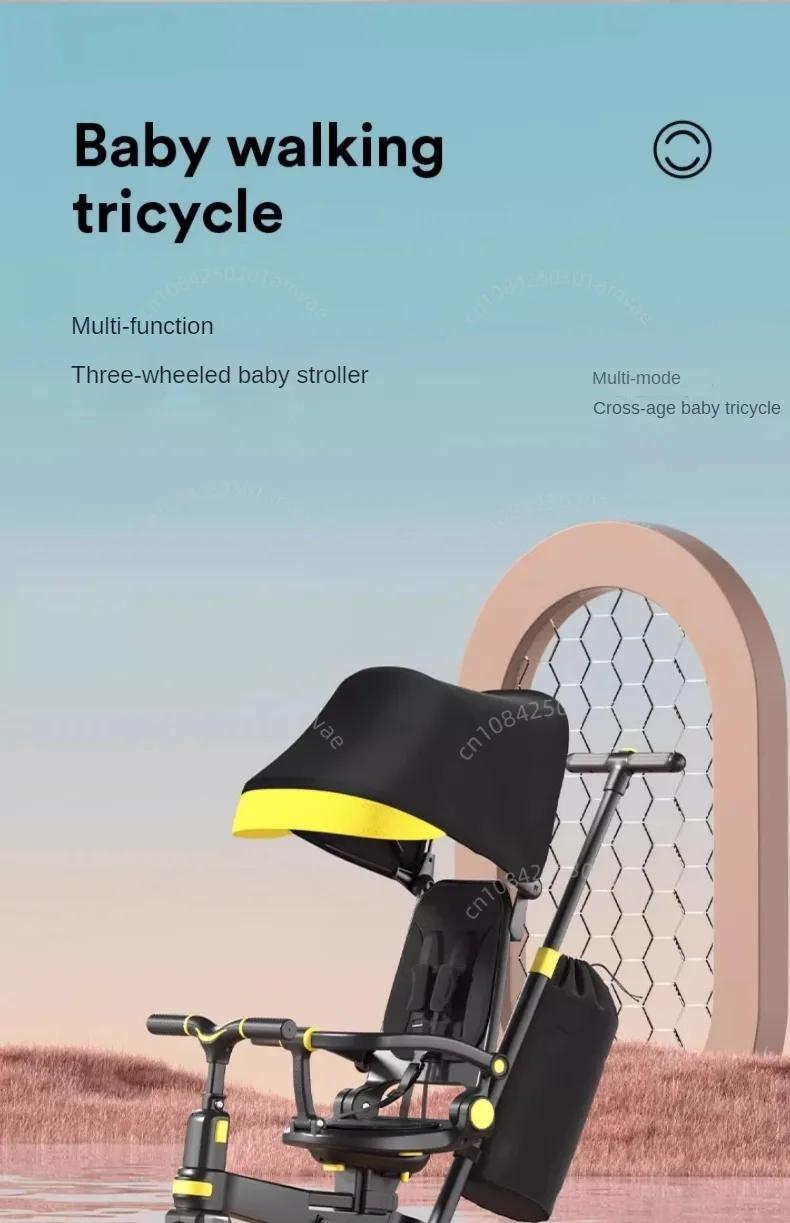 Lightweight Three-wheel Baby Stroller Adjustable Push Bar Foldable Three-wheel Baby Stroller Multi-functional Children's Bicycle