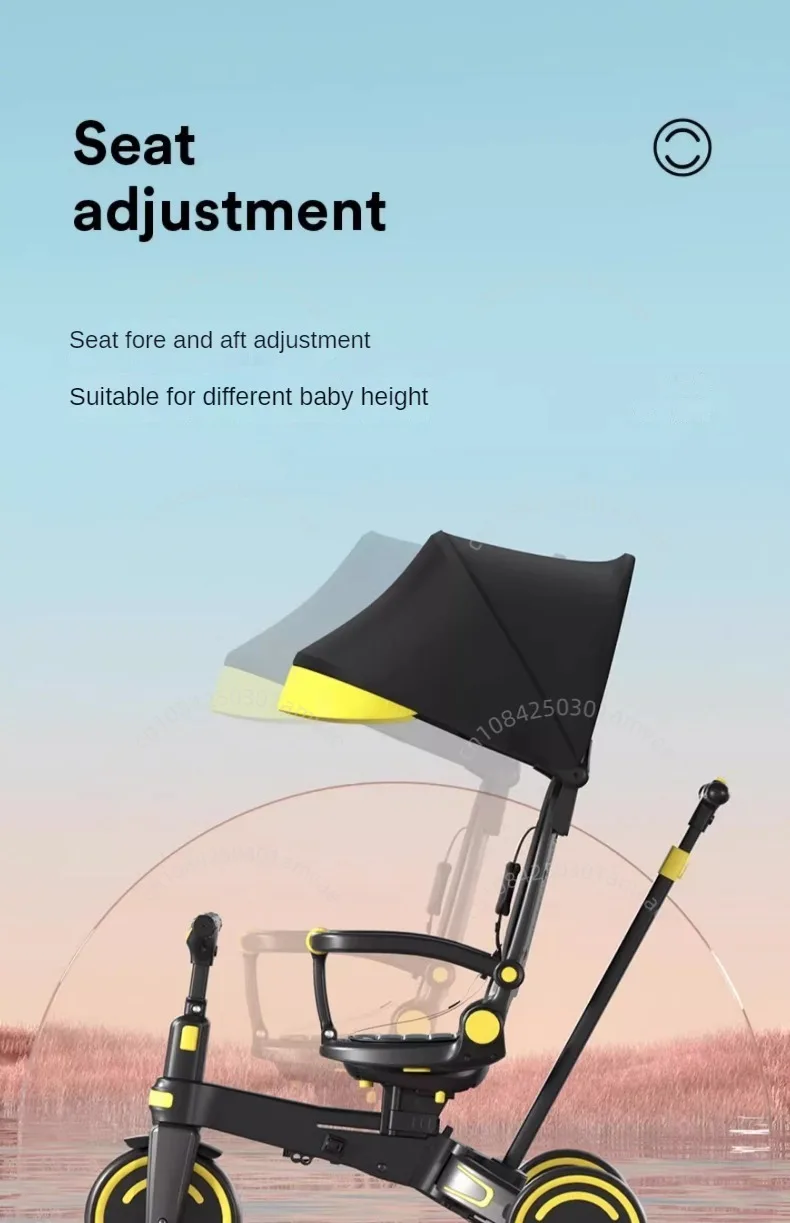 Lightweight Three-wheel Baby Stroller Adjustable Push Bar Foldable Three-wheel Baby Stroller Multi-functional Children's Bicycle