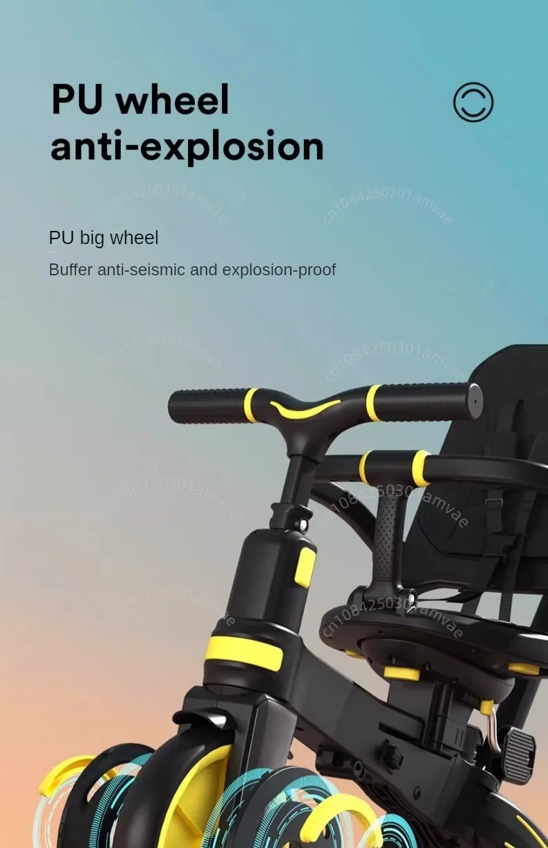 Lightweight Three-wheel Baby Stroller Adjustable Push Bar Foldable Three-wheel Baby Stroller Multi-functional Children's Bicycle