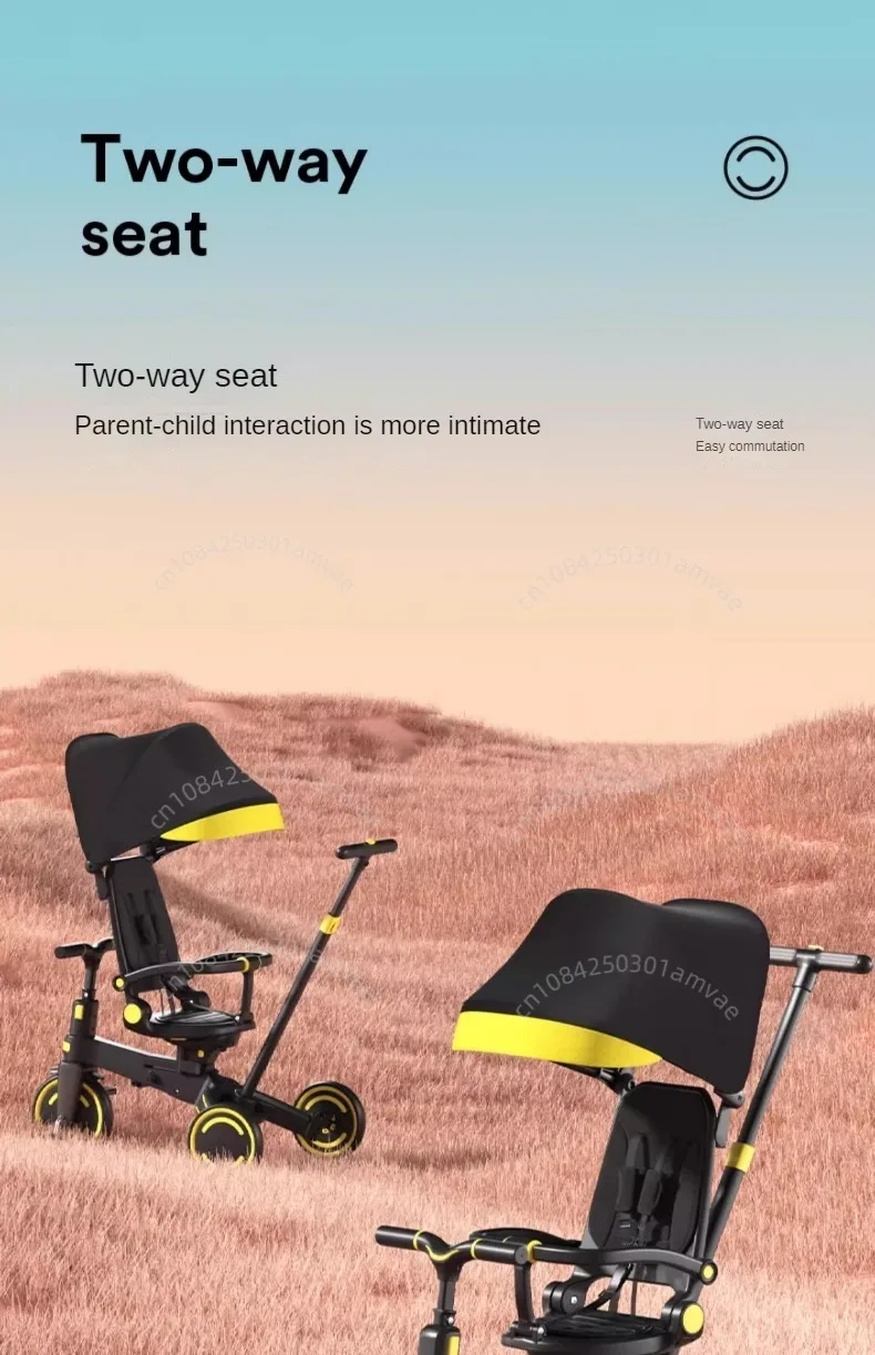 Lightweight Three-wheel Baby Stroller Adjustable Push Bar Foldable Three-wheel Baby Stroller Multi-functional Children's Bicycle