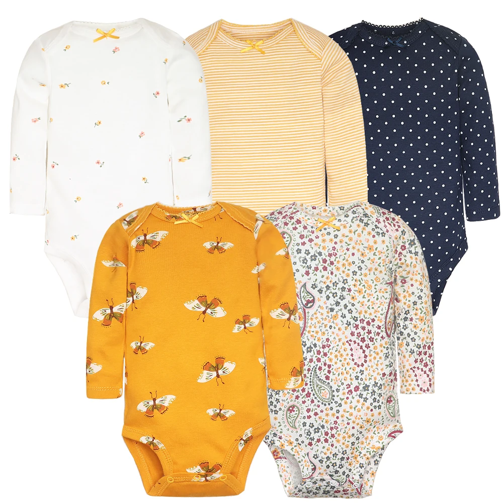 5PCS/Lot 100% Cotton Newborn Baby Rompers Infant Body Long Sleeve Baby Jumpsuit Cartoon Ropa Bebe Baby Boy Girl Clothes 6-24 M
