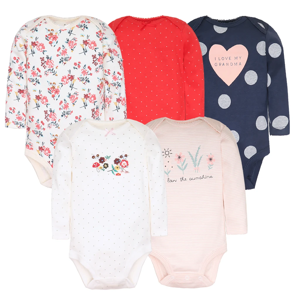 5PCS/Lot 100% Cotton Newborn Baby Rompers Infant Body Long Sleeve Baby Jumpsuit Cartoon Ropa Bebe Baby Boy Girl Clothes 6-24 M